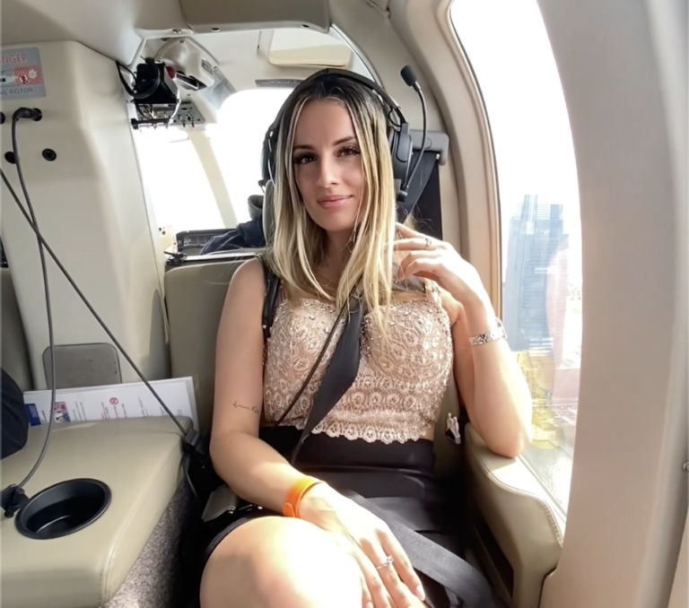 Tati from LA creating travel content during a helicopter tour